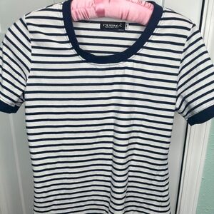 Cusma Medium navy blue and white striped short-sleeve crew neck t-shirt
